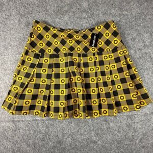 NWT Hot Topic Pleated Mini Skirt Womens LG Yellow Black Floral Checkered Grunge